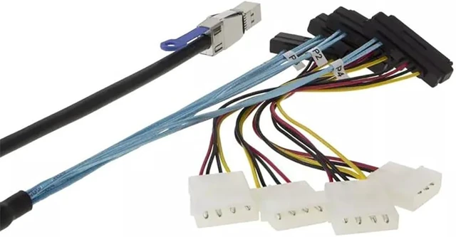 Alt view image 3 of 7 - Mini SAS HD SFF 8644 to 4* SAS 8482 29P Server Cable with Power 6Gbps High Speed 28AWG Copper Wire Data Transfer Cord (1M)