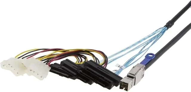 Alt view image 4 of 7 - Mini SAS HD SFF 8644 to 4* SAS 8482 29P Server Cable with Power 6Gbps High Speed 28AWG Copper Wire Data Transfer Cord (1M)