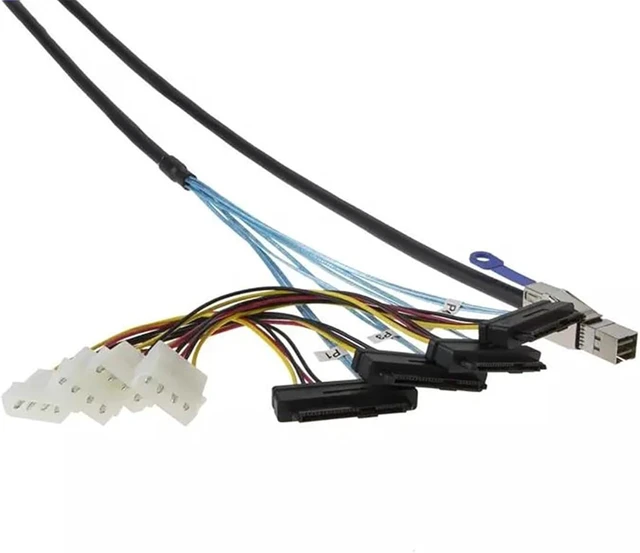 Alt view image 5 of 7 - Mini SAS HD SFF 8644 to 4* SAS 8482 29P Server Cable with Power 6Gbps High Speed 28AWG Copper Wire Data Transfer Cord (1M)