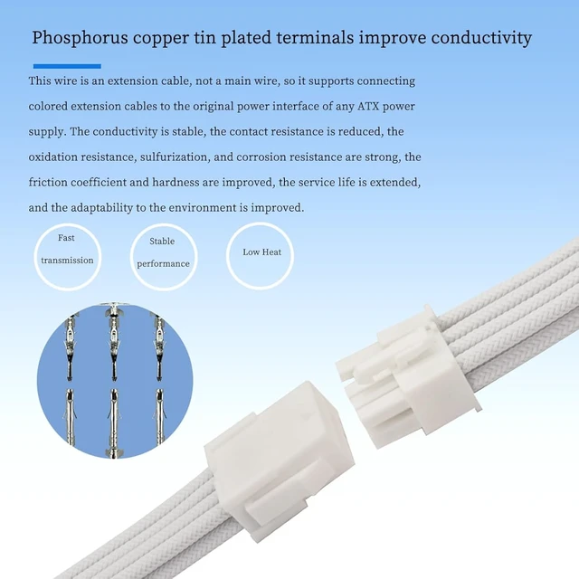 Alt view image 4 of 7 - GPU 8Pin (6+2) Extension Cable 30cm Male to Female, 18AWG Tinned Copper, Color Nylon Braided, ATX PSU Power Cord for Graphics Cards (Red)
