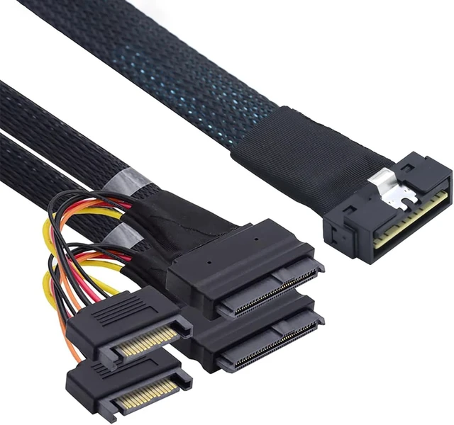 Alt view image 2 of 7 - LP Low Profile SFF-8654 8i 74Pin to Dual SFF-8639 U.2+15Pin Cable 32AWG High-Speed Server Interconnect (0.5M)