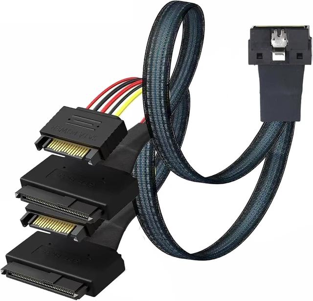 Alt view image 3 of 7 - LP Low Profile SFF-8654 8i 74Pin to Dual SFF-8639 U.2+15Pin Cable 32AWG High-Speed Server Interconnect (0.5M)