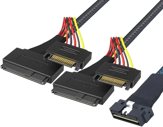 Alt view image 4 of 7 - LP Low Profile SFF-8654 8i 74Pin to Dual SFF-8639 U.2+15Pin Cable 32AWG High-Speed Server Interconnect (0.5M)