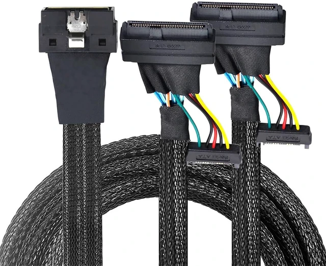Alt view image 5 of 7 - LP Low Profile SFF-8654 8i 74Pin to Dual SFF-8639 U.2+15Pin Cable 32AWG High-Speed Server Interconnect (0.5M)