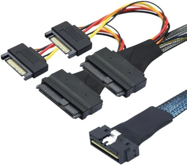 Alt view image 7 of 7 - LP Low Profile SFF-8654 8i 74Pin to Dual SFF-8639 U.2+15Pin Cable 32AWG High-Speed Server Interconnect (0.5M)