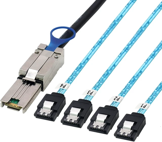 Main image of Mini SAS HD SFF-8088 26P to 4X SATA 7P Female Cable 6Gbps High Speed Server Hard Drive Connection Cable, 28AWG, 10 Ohm (0.5M)