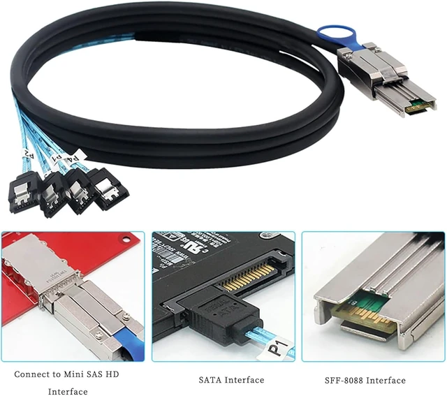 Alt view image 4 of 7 - Mini SAS HD SFF-8088 26P to 4X SATA 7P Female Cable 6Gbps High Speed Server Hard Drive Connection Cable, 28AWG, 10 Ohm (0.5M)