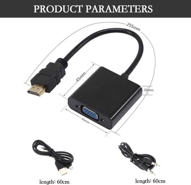 Main image of VGA to HDMI-Compatible Adapter 1080P Male to Female Conversion with Power Audio Port Compatible with Standard HDMI Laptop PC TV (Black)