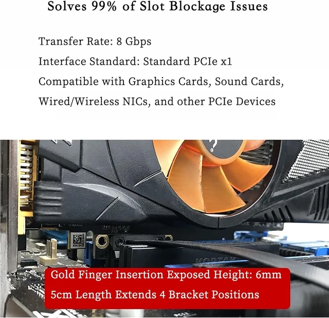 Alt view image 3 of 7 - PCIe 3.0 x1 Riser Extension Cable 90 Degree PCIe x1 to x1 Adapter with Gold-Plated Connector, Flexible PE Cable for GPU, Sound Card, Network Card (15cm)