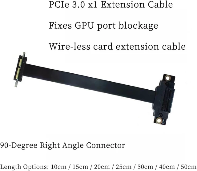 Alt view image 4 of 7 - PCIe 3.0 x1 Riser Extension Cable 90 Degree PCIe x1 to x1 Adapter with Gold-Plated Connector, Flexible PE Cable for GPU, Sound Card, Network Card (15cm)