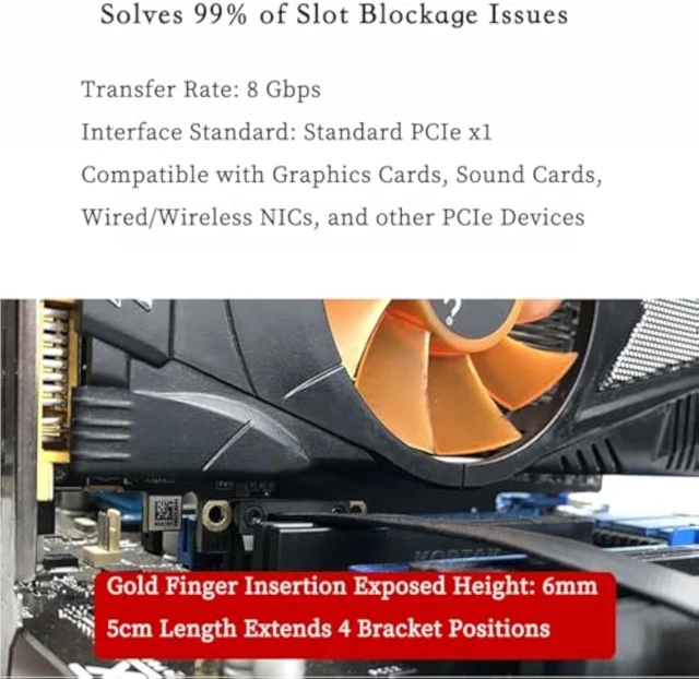 Alt view image 7 of 7 - PCIe 3.0 x1 Riser Extension Cable 90 Degree PCIe x1 to x1 Adapter with Gold-Plated Connector, Flexible PE Cable for GPU, Sound Card, Network Card (15cm)