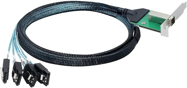 Alt view image 2 of 7 - Mini SAS HD SFF-8644 Female with Latch to 4X SATA 7Pin Cable, 12Gbps High-Speed Server Hard Drive Data Cable Compatible with RAID Controller, Workstation, Storage Expansion (0.5M/19.68in)