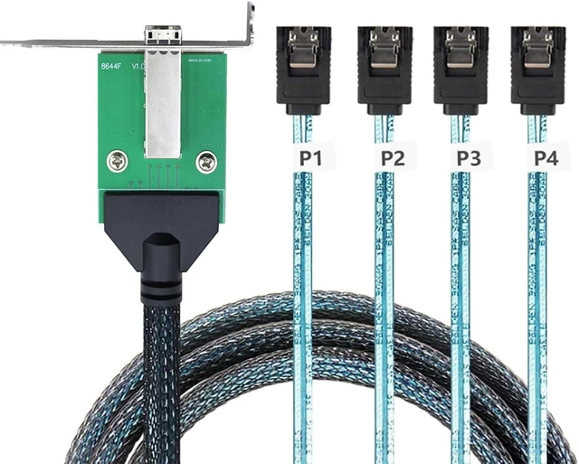 Main image of Mini SAS HD SFF-8644 Female with Latch to 4X SATA 7Pin Cable, 12Gbps High-Speed Server Hard Drive Data Cable Compatible with RAID Controller, Workstation, Storage Expansion (0.5M/19.68in)