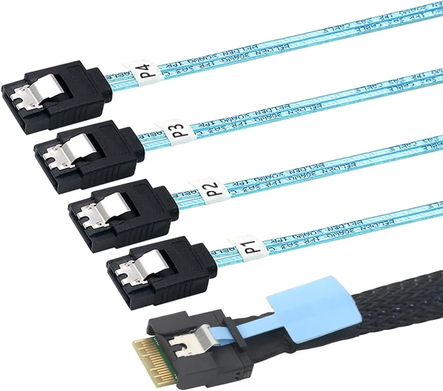 Alt view image 4 of 7 - Slimline SAS SFF 8654 4i to 4 SATA Cable Server Storage Cable0.5M/19.68in