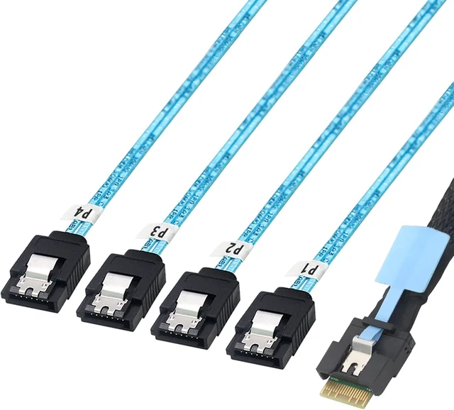 Alt view image 5 of 7 - Slimline SAS SFF 8654 4i to 4 SATA Cable Server Storage Cable0.5M/19.68in