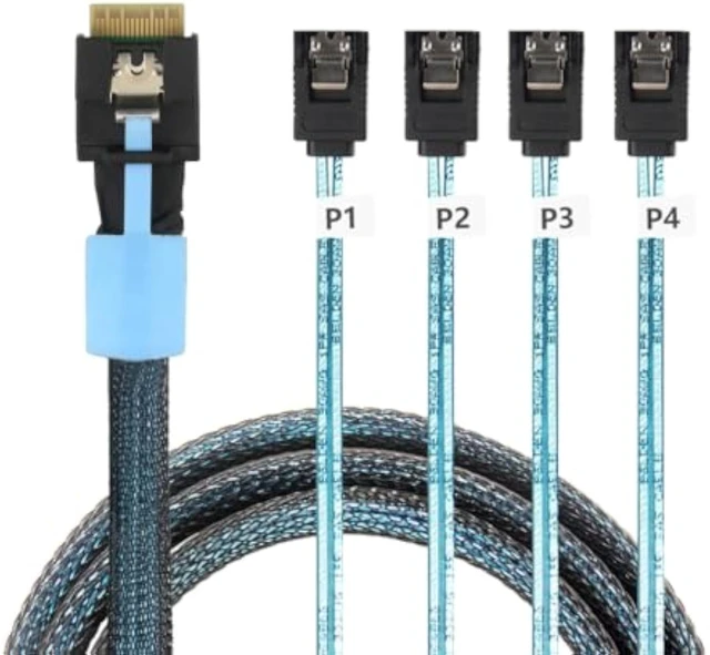 Alt view image 7 of 7 - Slimline SAS SFF 8654 4i to 4 SATA Cable Server Storage Cable0.5M/19.68in