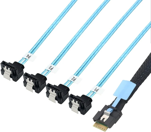 Alt view image 2 of 7 - Slimline SAS SFF 8654 4i to 4 SATA Cable 32AWG Server Cable0.5M/19.68in