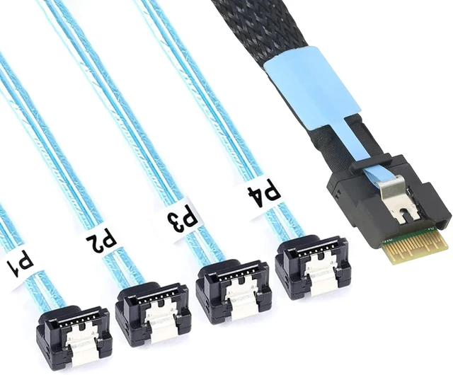 Alt view image 3 of 7 - Slimline SAS SFF 8654 4i to 4 SATA Cable 32AWG Server Cable0.5M/19.68in
