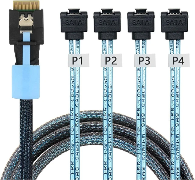 Main image of Slimline SAS SFF 8654 4i to 4 SATA Cable 32AWG Server Cable0.5M/19.68in