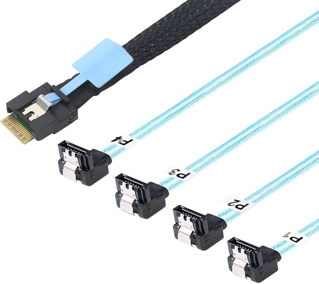 Alt view image 4 of 7 - Slimline SAS SFF 8654 4i to 4 SATA Cable 32AWG Server Cable0.5M/19.68in