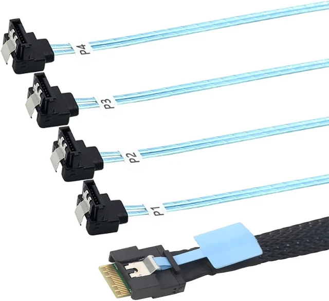 Alt view image 5 of 7 - Slimline SAS SFF 8654 4i to 4 SATA Cable 32AWG Server Cable0.5M/19.68in