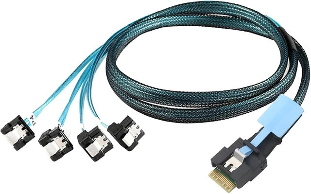 Alt view image 6 of 7 - Slimline SAS SFF 8654 4i to 4 SATA Cable 32AWG Server Cable0.5M/19.68in