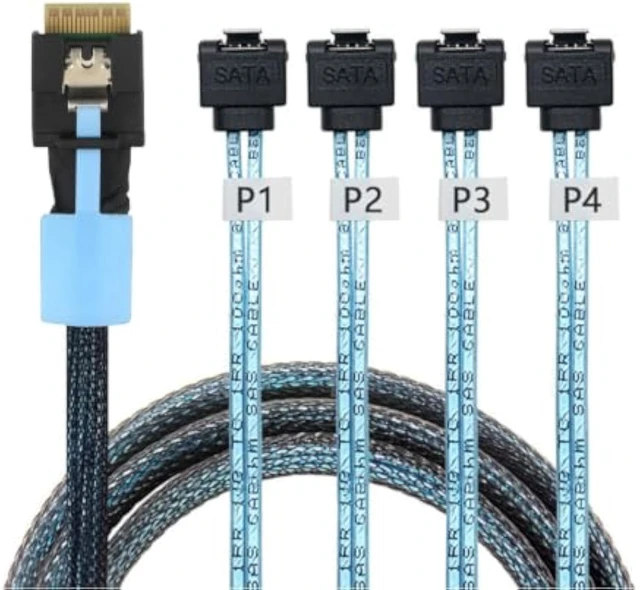 Alt view image 7 of 7 - Slimline SAS SFF 8654 4i to 4 SATA Cable 32AWG Server Cable0.5M/19.68in