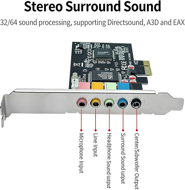 Alt view image 5 of 7 - PCIe X1 to 5.1CH Internal Sound Card with CMI87384CH Chip 5.1 Channel Surround Stereo Audio Card for Desktop PC Compatible with A3D, DS3D, DirectSound 3D, EAX Sound Effects