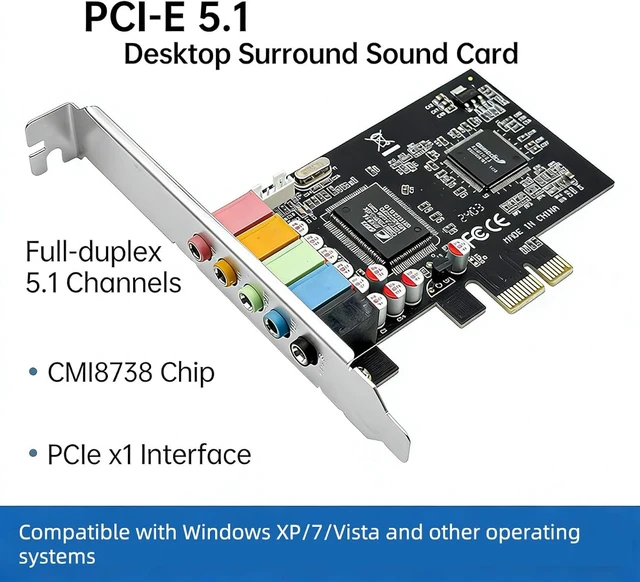 Alt view image 3 of 7 - PCIe X1 to 5.1CH Internal Sound Card with CMI87384CH Chip 5.1 Channel Surround Stereo Audio Card for Desktop PC Compatible with A3D, DS3D, DirectSound 3D, EAX Sound Effects