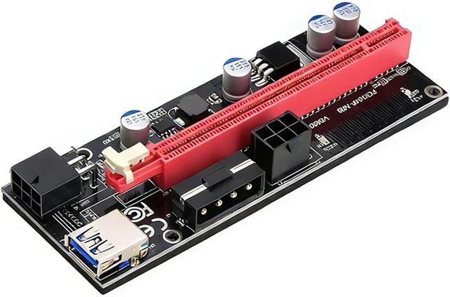 Alt view image 3 of 7 - PCIe 1X to 16X GPU Riser Extension Cable with USB 3.0 PCI Express Riser Adapter, 6 Pin Power for Desktop PC and GPU Vertical Mount (with Red Cable)
