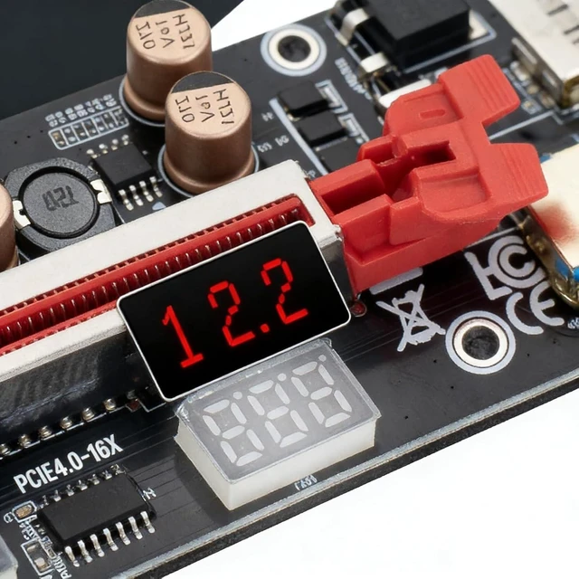 Alt view image 3 of 7 - PCIe 1X to 16X GPU Riser Extension Cable with USB 3.0 Riser Adapter with Temperature Voltage Monitor and 6 Pin Power (Red Slot)