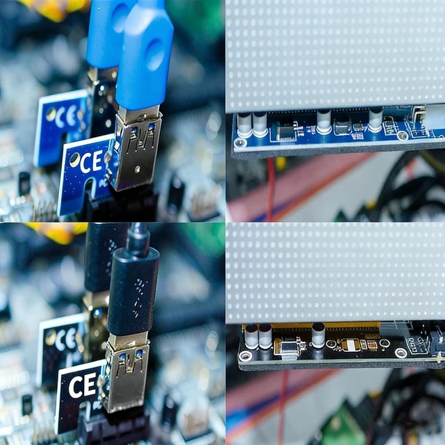 Alt view image 4 of 7 - PCIe 1X to 16X GPU Riser Extension Cable with USB 3.0 Riser Adapter with Temperature Voltage Monitor and 6 Pin Power (Red Slot)
