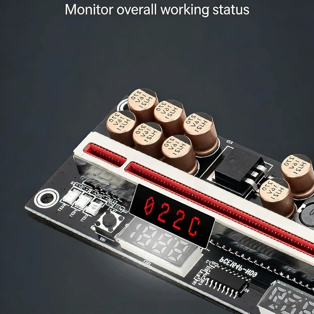Alt view image 6 of 7 - PCIe 1X to 16X GPU Riser Extension Cable with USB 3.0 Riser Adapter with Temperature Voltage Monitor and 6 Pin Power (Red Slot)
