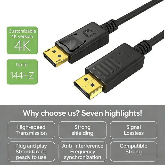 Alt view image 2 of 7 - DP 1.2 Cable Male to Male 4K DP Monitor Cable for PC Graphics Card Gaming Display High Speed Video Connection (DP1.2 Version 4K,3M)
