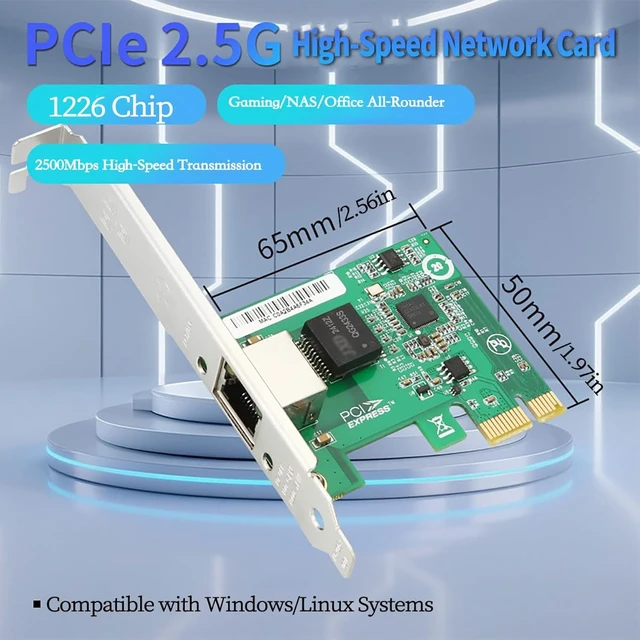 Alt view image 2 of 7 - PCIe 2.0 x1 to RJ45 2.5G Network Card with I226 Chip High-Speed Ethernet Adapter for Gaming, NAS & Servers, Compatible with ESXi 8, Supports 10/100/1000/2500 Mbps, Low Latency LAN Card