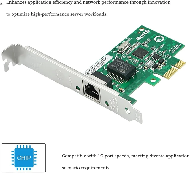Alt view image 2 of 7 - PCIe x1 to RJ45 Gigabit Ethernet Network Card with I210AT Chip RJ45 Single-Port Server LAN Adapter 10/100/1000Mbps, PXE Boot Support, Compatible with Windows/Linux/VMware