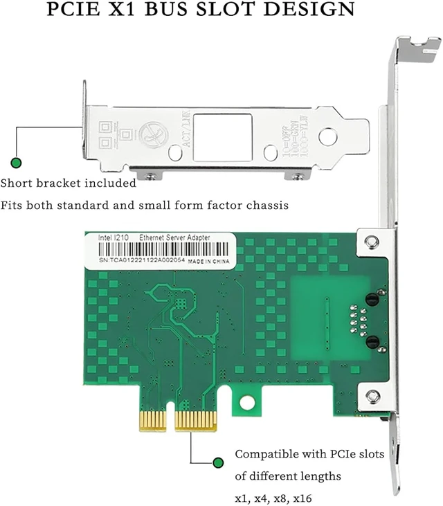 Alt view image 3 of 7 - PCIe x1 to RJ45 Gigabit Ethernet Network Card with I210AT Chip RJ45 Single-Port Server LAN Adapter 10/100/1000Mbps, PXE Boot Support, Compatible with Windows/Linux/VMware