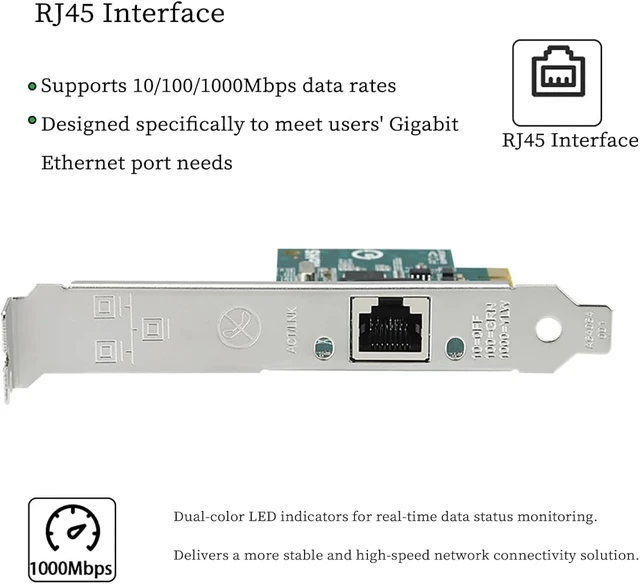 Alt view image 4 of 7 - PCIe x1 to RJ45 Gigabit Ethernet Network Card with I210AT Chip RJ45 Single-Port Server LAN Adapter 10/100/1000Mbps, PXE Boot Support, Compatible with Windows/Linux/VMware