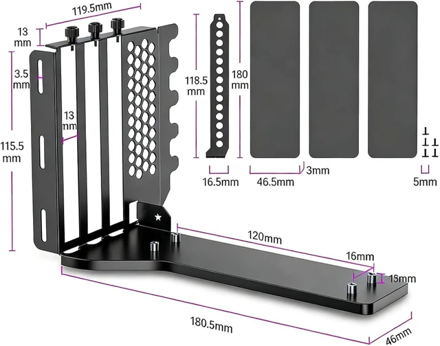 Alt view image 2 of 7 - PCIe x16 Vertical GPU Expansion Cable with Bracket 3-Slot 90 Degree Graphics Card Case Support ATX MATX EATX Chassis (PCIe 4.0, 20 cm / 7.87 inch)