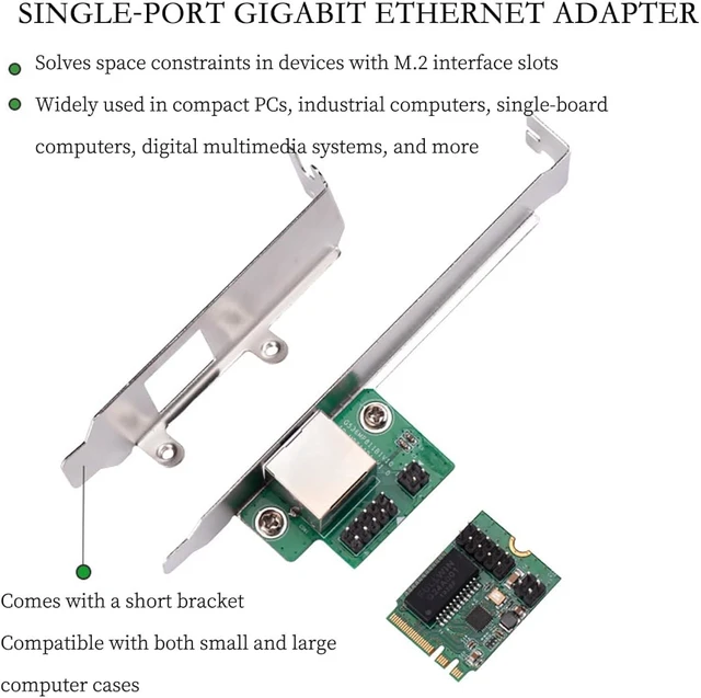 Alt view image 4 of 7 - M.2 (Key A+E) to RJ45 Gigabit Ethernet Adapter 1000Mbps Wired Network Card, PCIe NGFF 2230 LAN Controller with Wake-on-LAN, Compatible with Windows/Linux/Mac OS