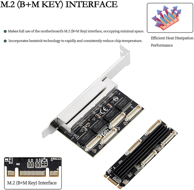 Alt view image 3 of 7 - M.2 (B+M Key) to 4-Port RJ45 Gigabit Ethernet Network Card RTL8111H Chip LAN Adapter with 4 RJ45 Ports, High-Speed 10/100/1000 Mbps for Gaming, NAS, Industrial Control & Servers