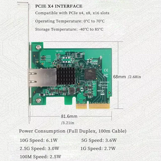 Alt view image 2 of 7 - PCIe X4 to 10G RJ45 Ethernet Network Card for Desktop and Server, PCI Express 2.0 x4 10G/5G/2.5G/1G/100M RJ45 Adapter 10 Gigabit LAN NIC with Jumbo Frame & Link Aggregation Support