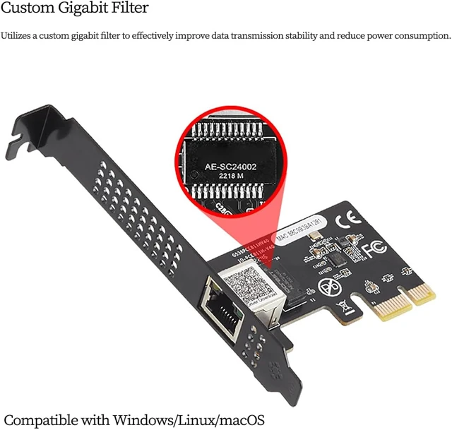 Alt view image 3 of 7 - PCIe X1 to RJ45 Gigabit Ethernet Network Card, RTL8111H Chip 10/100/1000Mbps LAN Adapter PCI Express Server NIC Compatible with Windows, Linux, and Desktop PCs