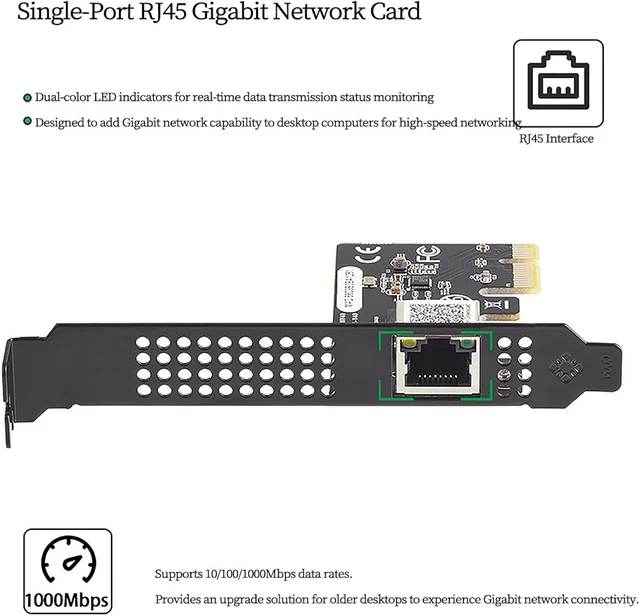 Alt view image 4 of 7 - PCIe X1 to RJ45 Gigabit Ethernet Network Card, RTL8111H Chip 10/100/1000Mbps LAN Adapter PCI Express Server NIC Compatible with Windows, Linux, and Desktop PCs
