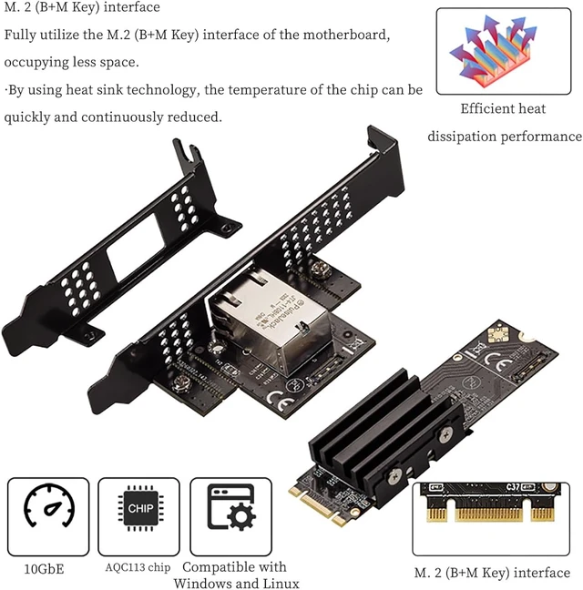 Alt view image 2 of 7 - IO-M2F113-GLAN M.2 B+M Key to 10G RJ45 Net Work Card Adapter Support Desktop, Servers, NAS Soft Routing
