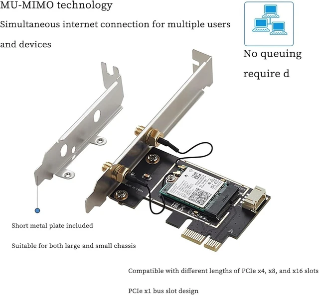 Alt view image 3 of 7 - PCIe Network Card with BE200 Chip Compatible with Wi-Fi7 Bluetooth 5.4 6 GHz 5800 Mbps Tri-Band Wire Less Adapter for Desktop PC, PCIe x1/x4/x8/x16 Support, MU-MIMO & Gigabit Network