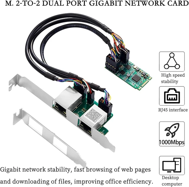 Alt view image 3 of 7 - M.2 B+M Key to Dual RJ45 Port Gigabit Ethernet Network Card Desktop Industrial Server Adapter | RTL8111H Chipset