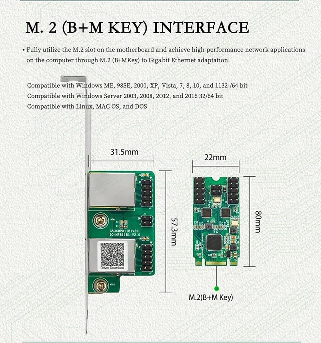 Alt view image 2 of 7 - M.2 B+M Key to Dual RJ45 Port Gigabit Ethernet Network Card Desktop Industrial Server Adapter | RTL8111H Chipset