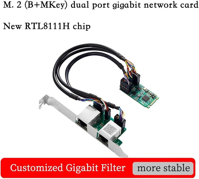 Alt view image 5 of 7 - M.2 B+M Key to Dual RJ45 Port Gigabit Ethernet Network Card Desktop Industrial Server Adapter | RTL8111H Chipset