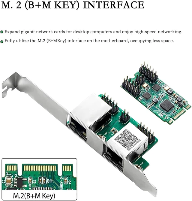 Alt view image 4 of 7 - M.2 B+M Key to Dual RJ45 Port Gigabit Ethernet Network Card Desktop Industrial Server Adapter | RTL8111H Chipset